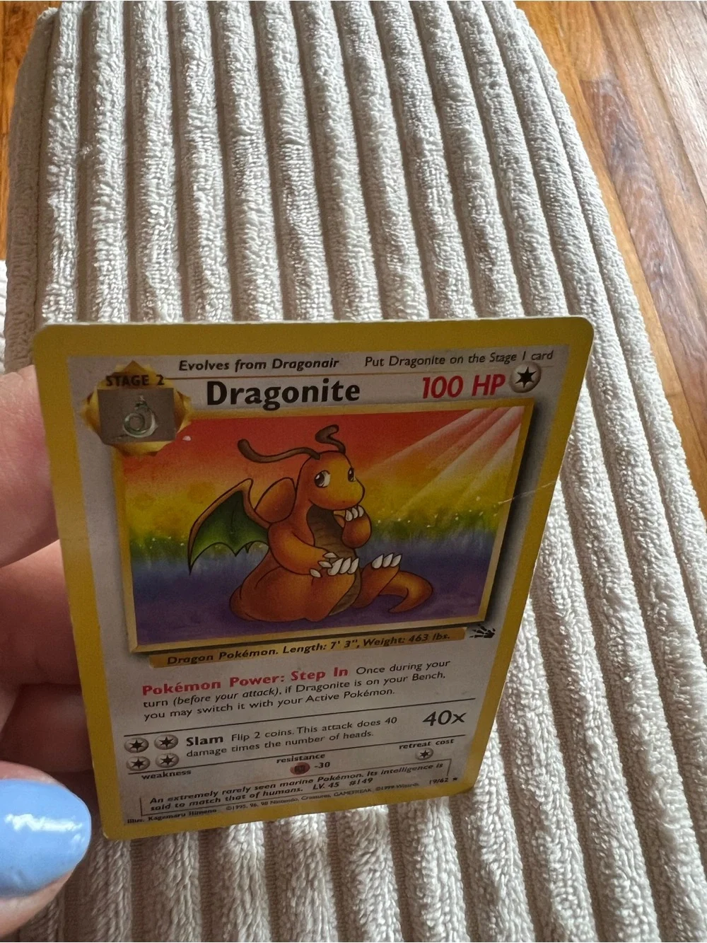 1999 RARE Dragonite 19/62 Fossil Non Holo Pokémon Card